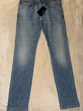 Men's Light Blue Patterned Jeans - Brand Versace
